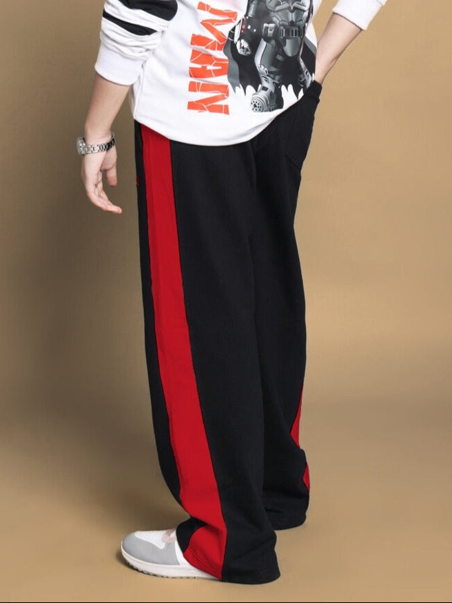 SIDE SEAM BAGGY JOGGER FOR BOYS & GIRLS (BLACK-RED)