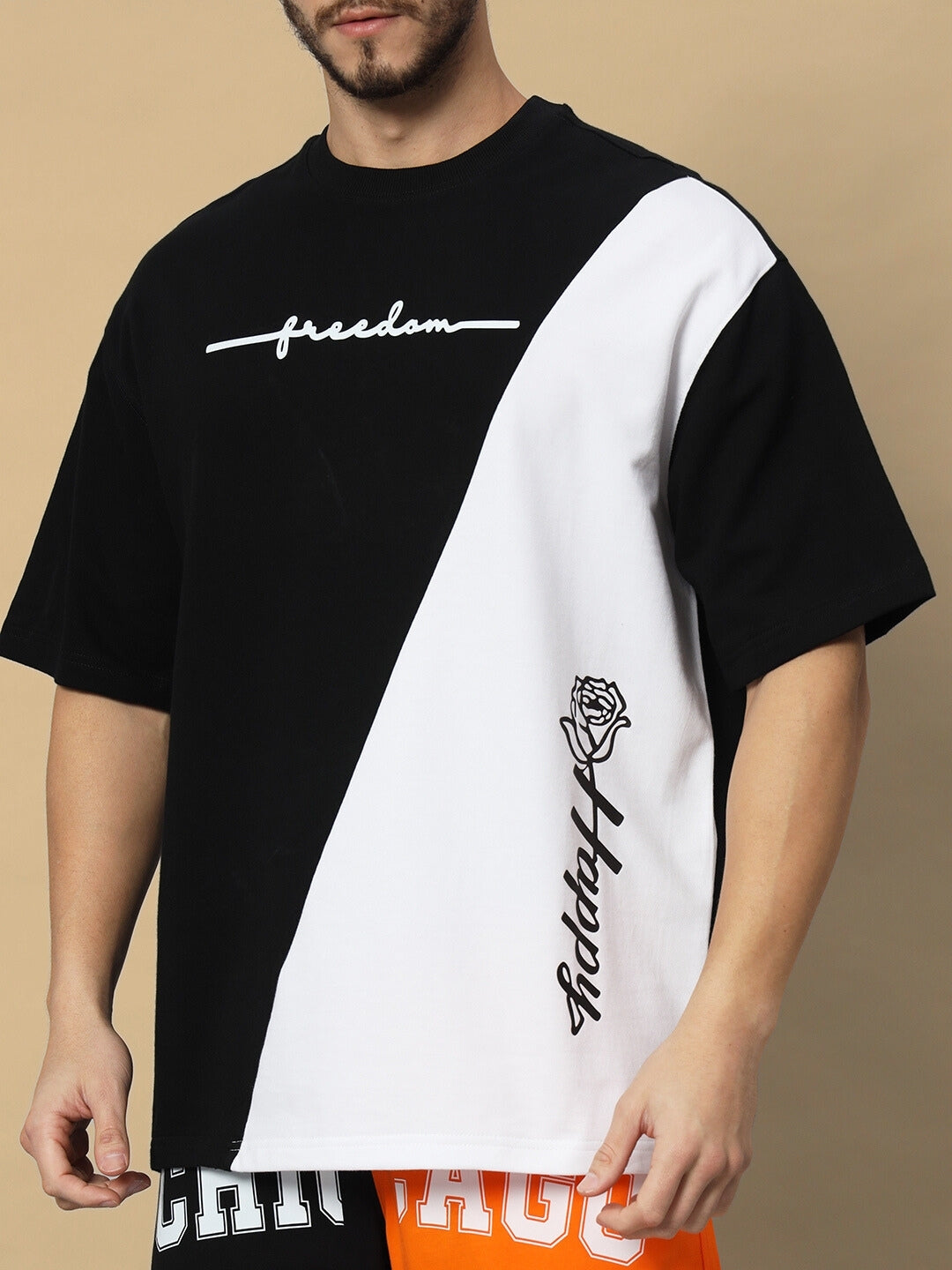 Freedom Contrast Over-Sized T-Shirt (Black-White)