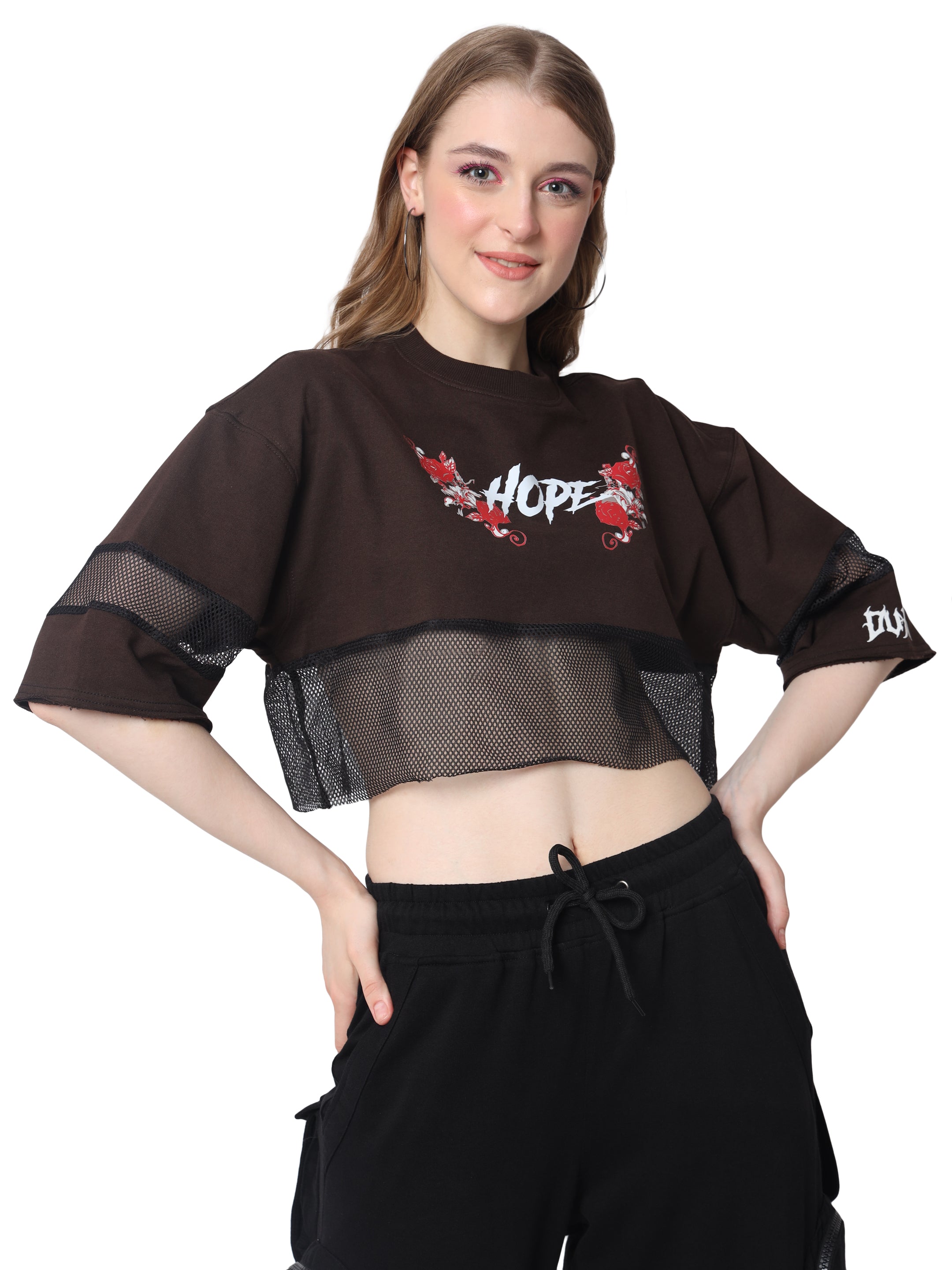 Hope Oversized Cropped T-Shirts (Brown) - Wearduds