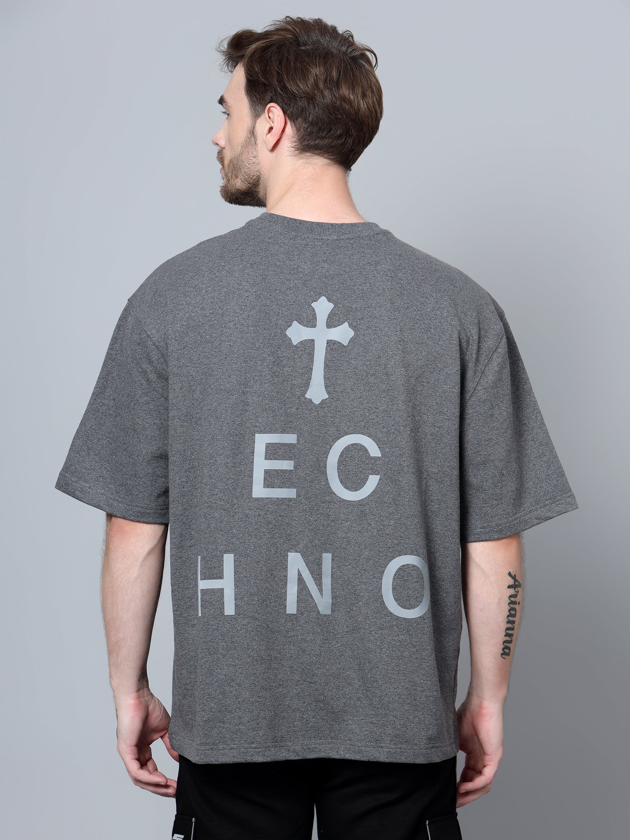 Techno OS T-Shirt with Reflective Print (Grey) - Wearduds