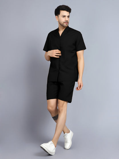 Black Resort Shirt Co-Ord Set (Cuban Collar) - Wearduds