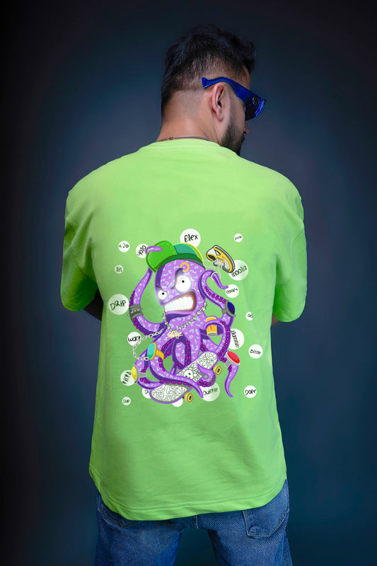 octopus over sized t shirt neon green