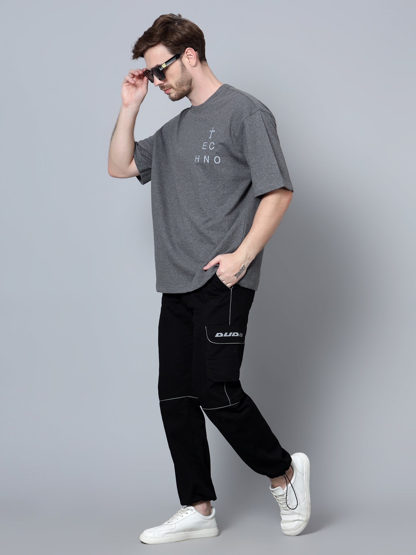Techno OS T-Shirt with Reflective Print (Grey) - Wearduds