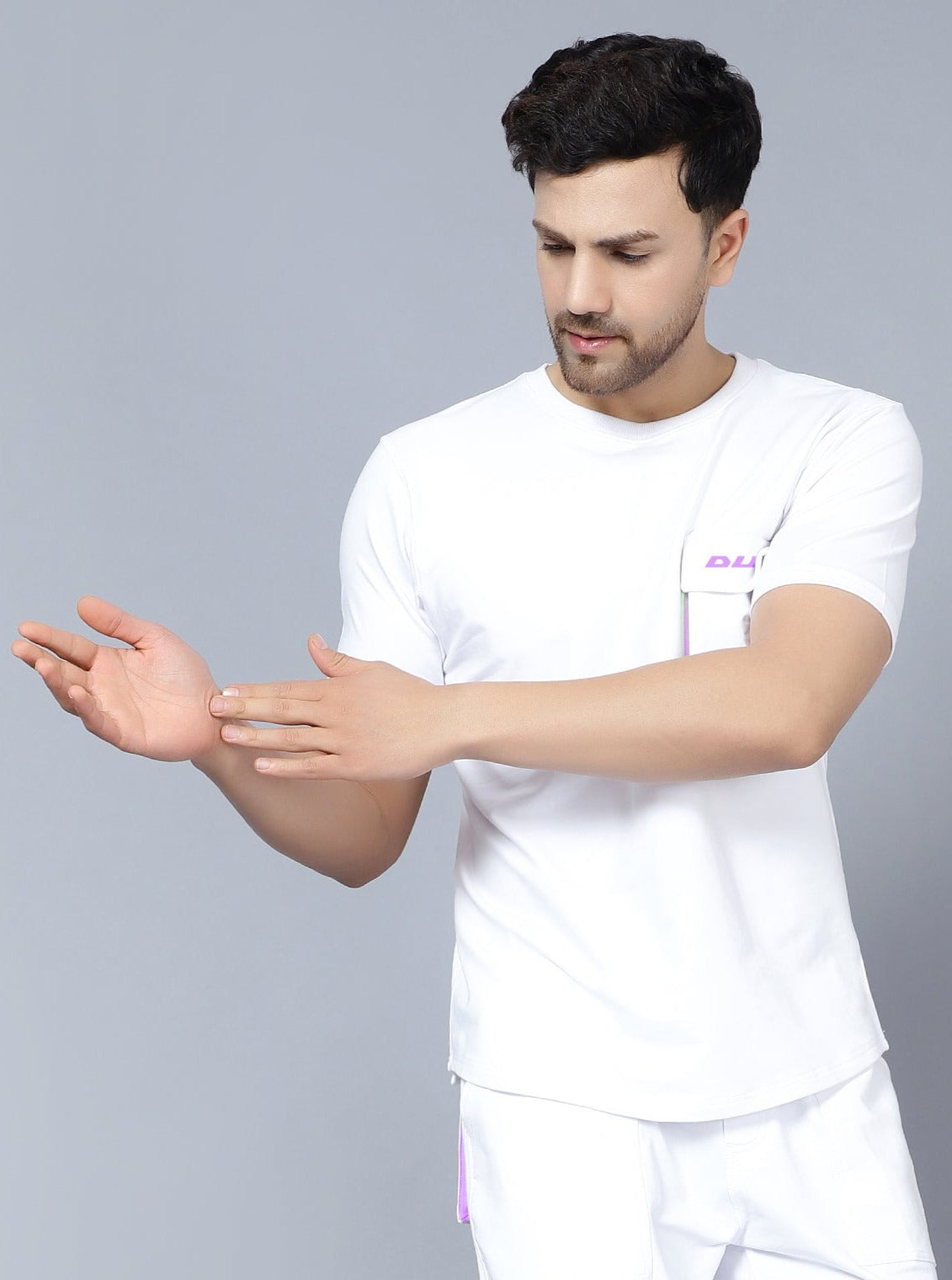 Cargo T-Shirt (White With Lilac Highlighter) - Wearduds