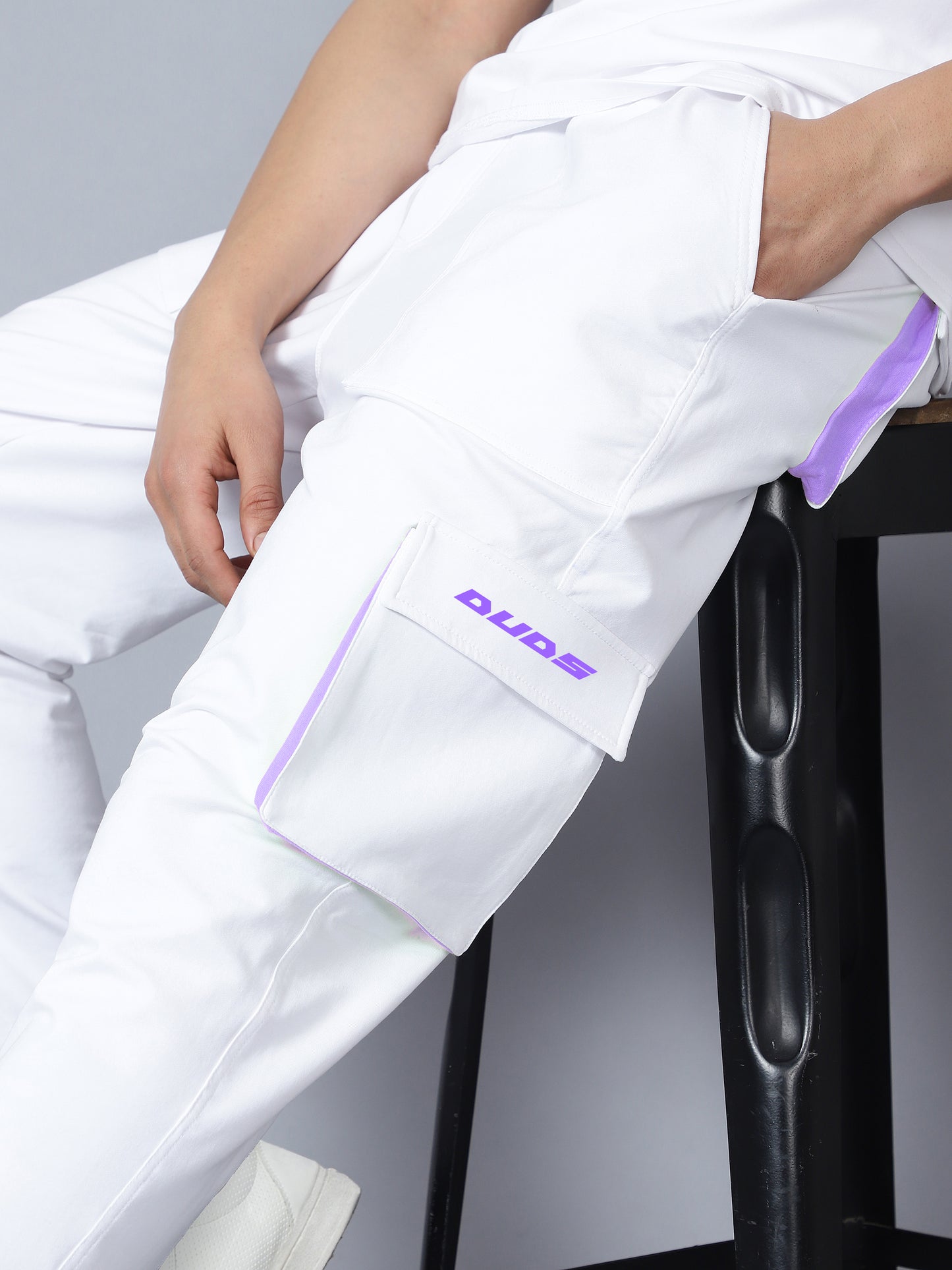 Cargo Pants (White With Lilac Highlighter) - Wearduds