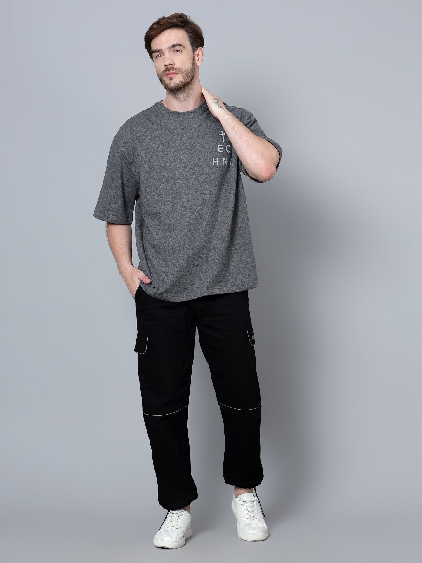 Techno OS T-Shirt with Reflective Print (Grey) - Wearduds