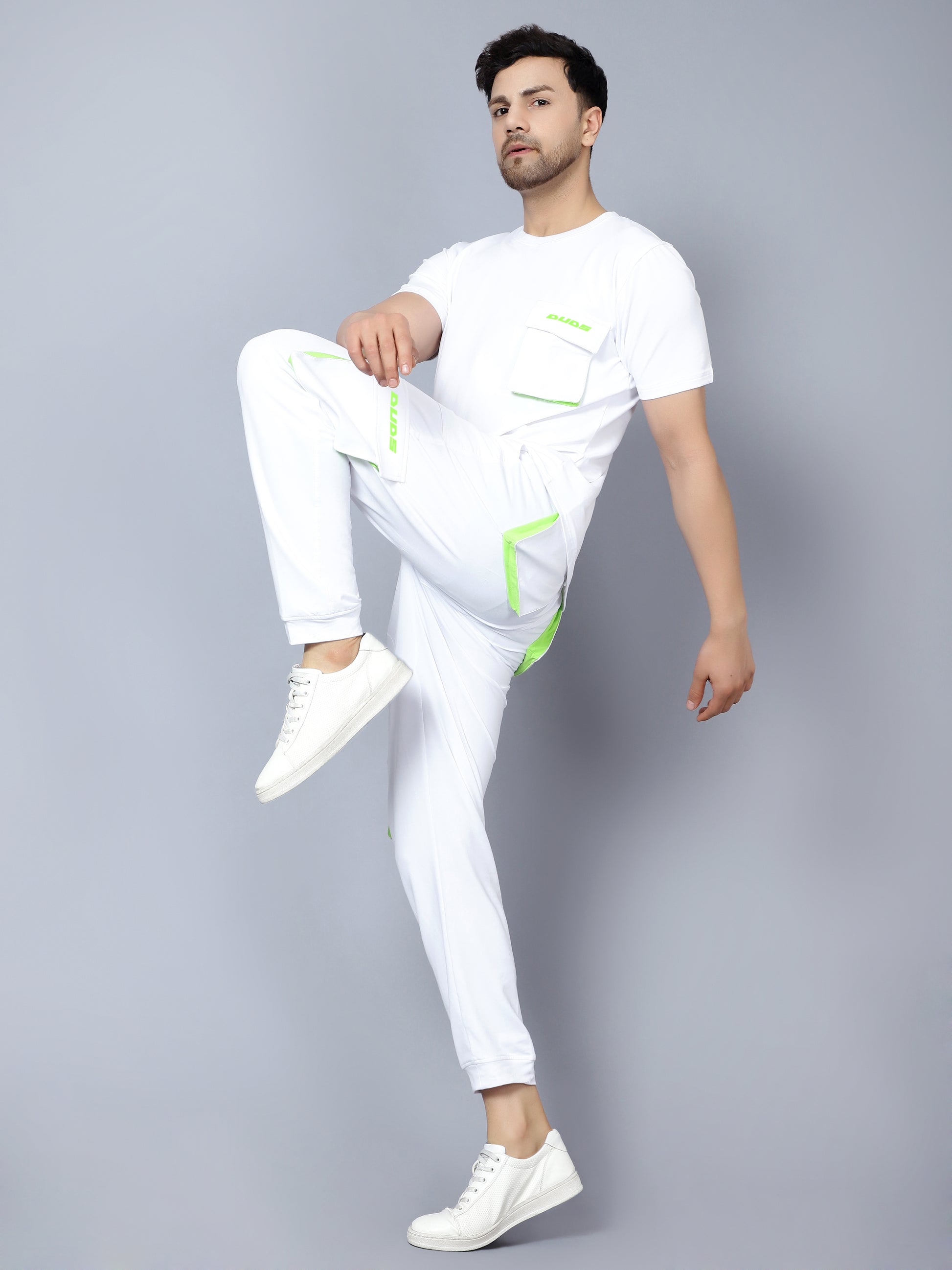 Cargo T-Shirt (White With Neon Green Highlighter) - Wearduds