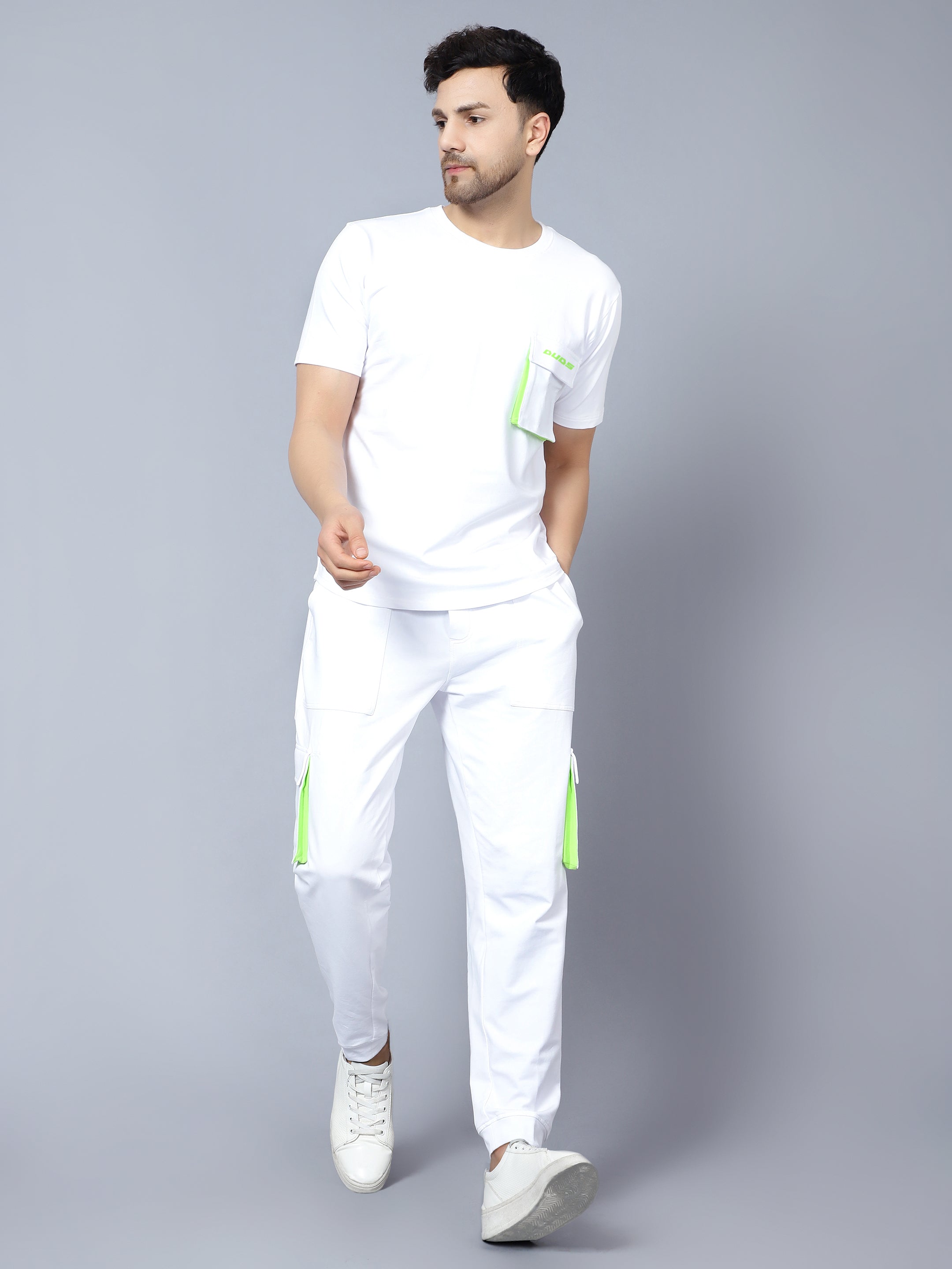 Cargo T-Shirt (White With Neon Green Highlighter) - Wearduds