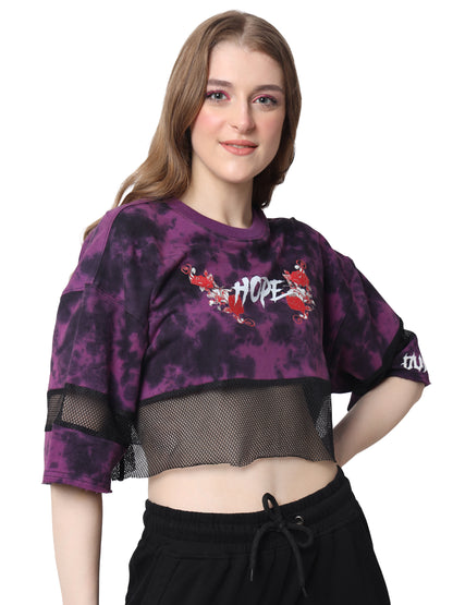 Hope Oversized Cropped T-Shirts (Purple Tie Dye) - Wearduds