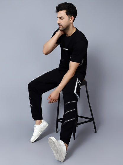 Co-Ord Set Reflective Cargo Pants with T-Shirt (Black) - Wearduds