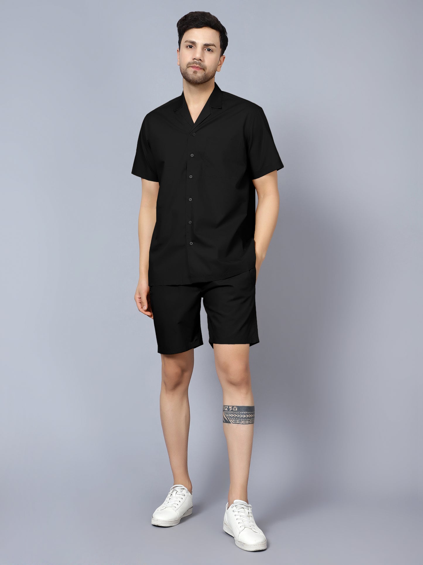 Black Resort Shirt Co-Ord Set (Cuban Collar) - Wearduds