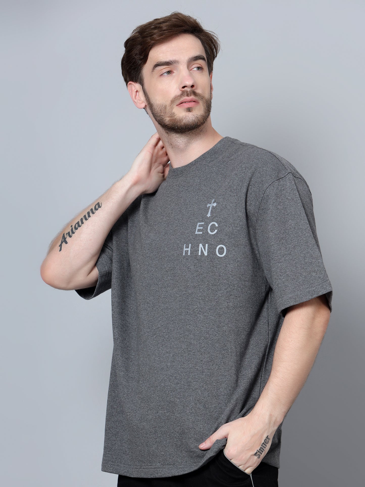 Techno OS T-Shirt with Reflective Print (Grey) - Wearduds