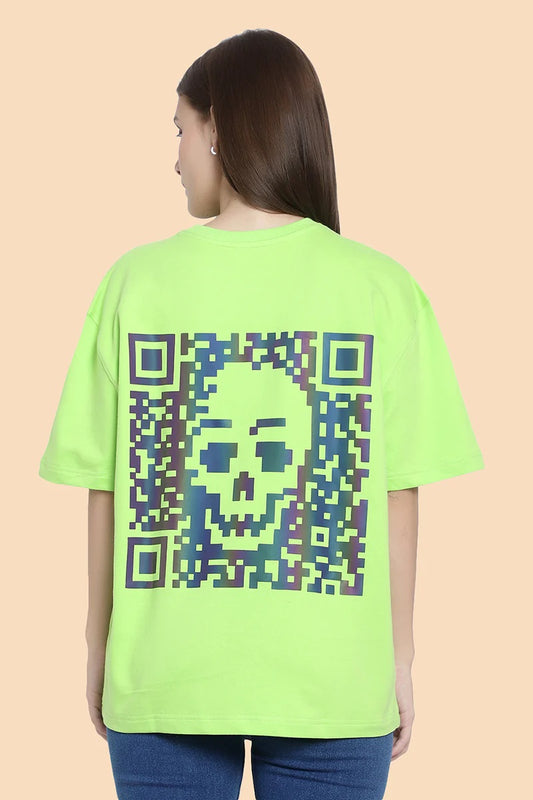 skull scanner reflective over sized t shirt neon green