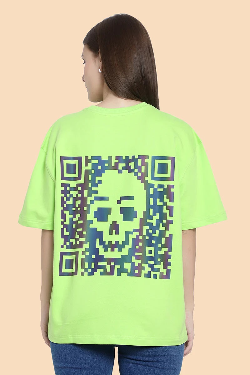 Skull Scanner Reflective Over-Sized T-Shirt (Neon Green) - Wearduds