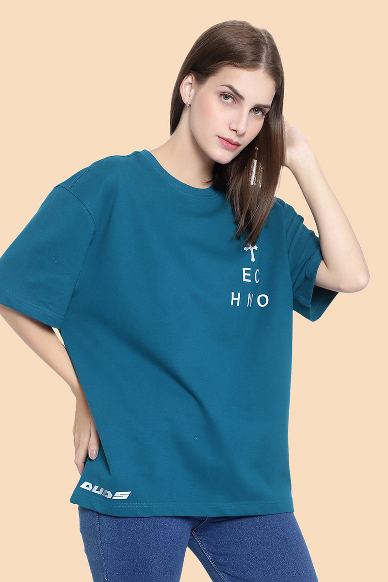 Techno Reflective Print OS T-Shirt (Teal) - Wearduds