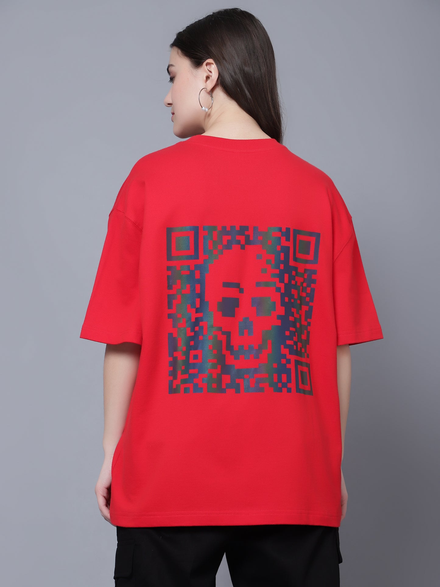 Skull Scanner Rainbow Reflector Over-Sized T-Shirt (Red) - Wearduds