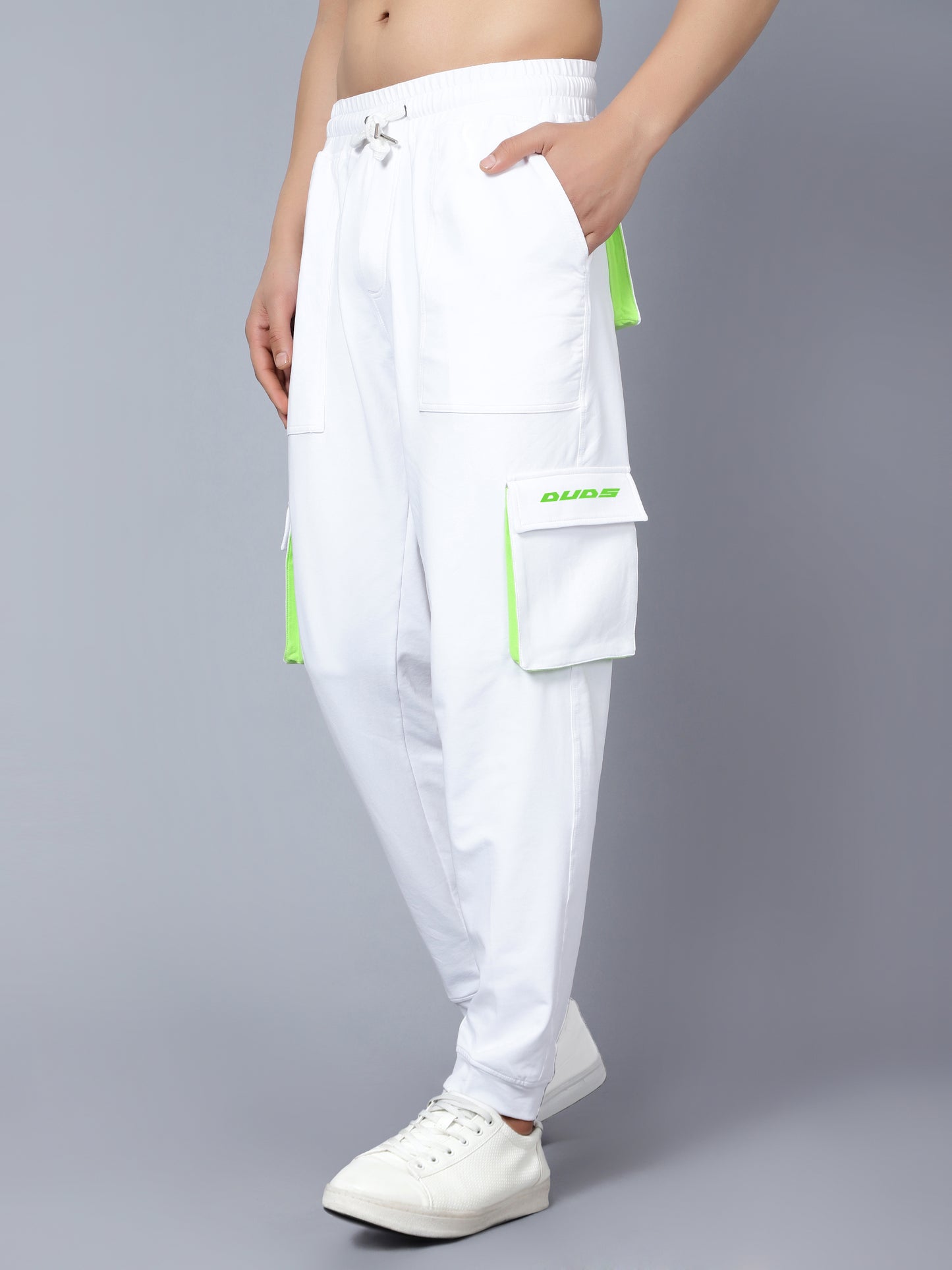 Cargo Pants (White With Neon Green Highlighter) - Wearduds