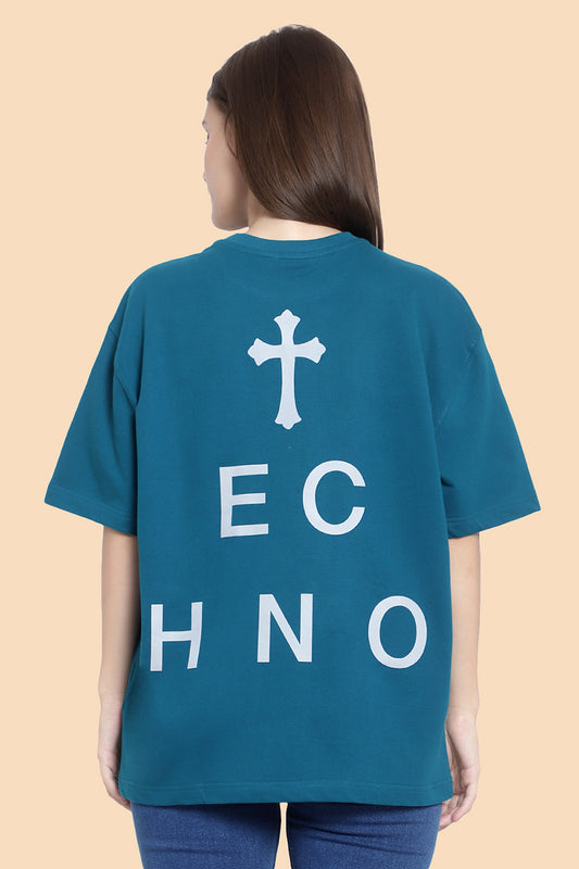 techno reflective print os t shirt teal