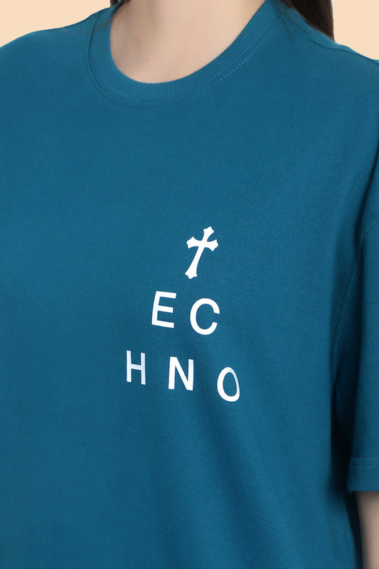 techno reflective print os t shirt teal