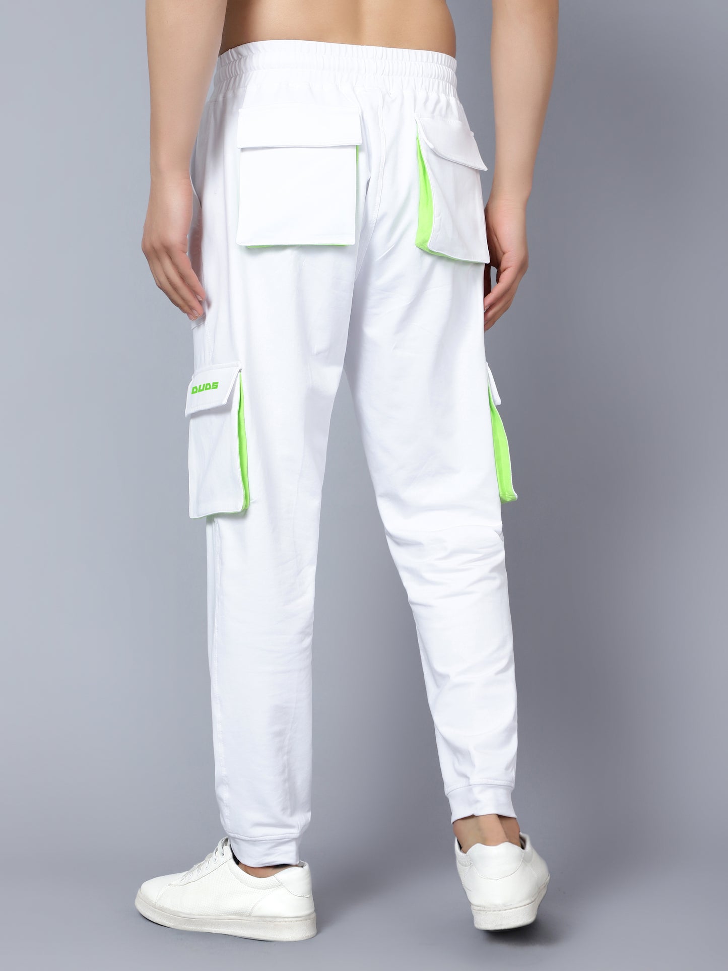 Cargo Pants (White With Neon Green Highlighter) - Wearduds