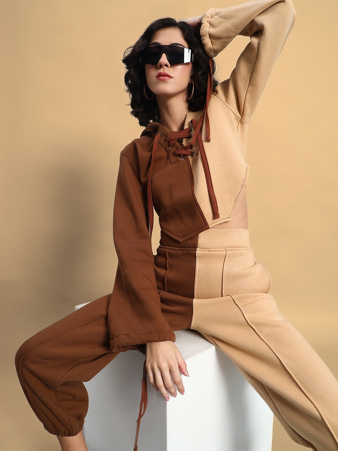 WOMEN'S SOPHIA CO-ORD SET (BEIGE-BROWN)