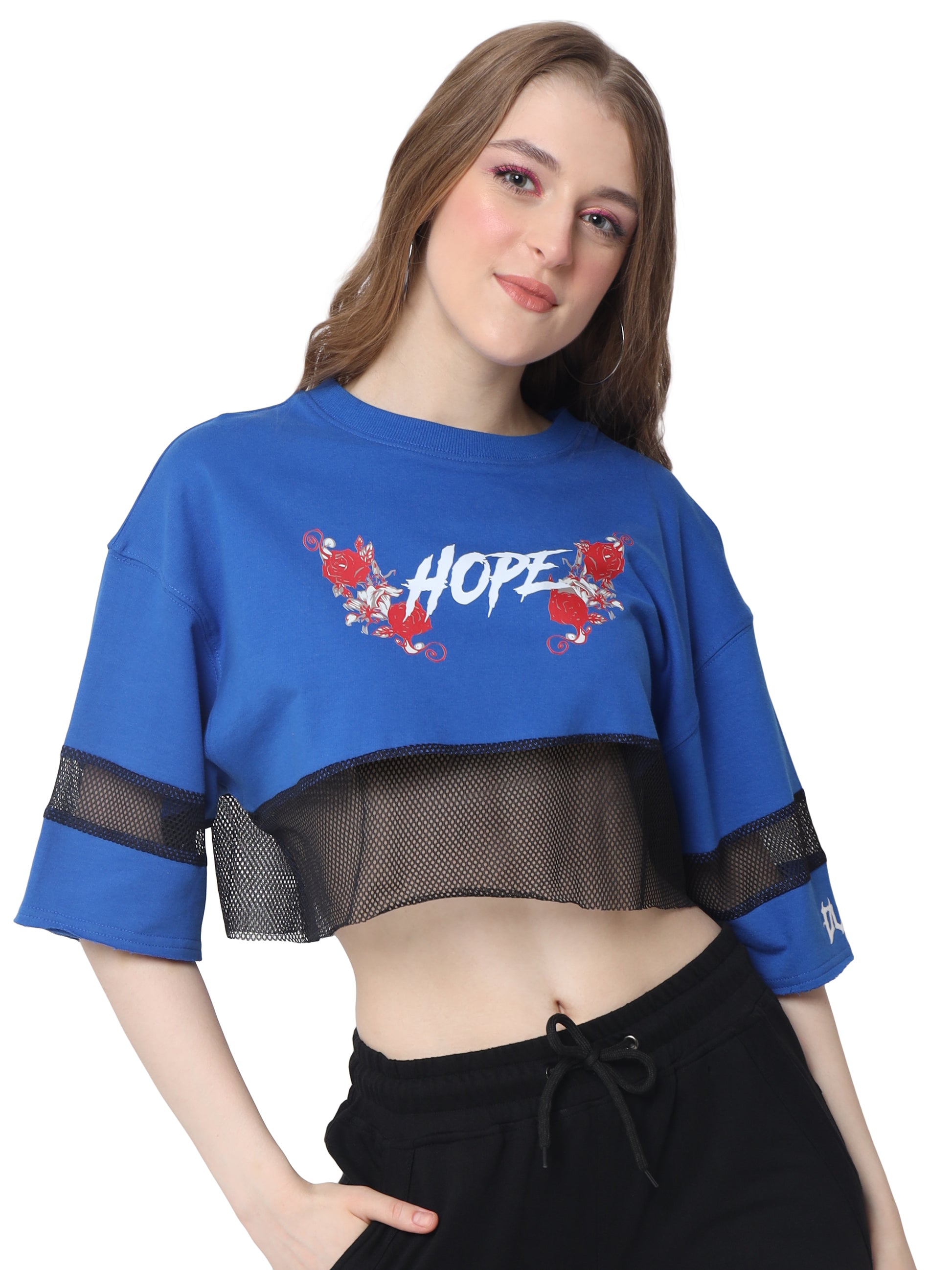 Hope Oversized Cropped T-Shirts (Blue) - Wearduds