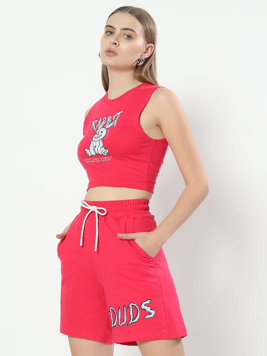 womens positive rabbit co ord set with print pink