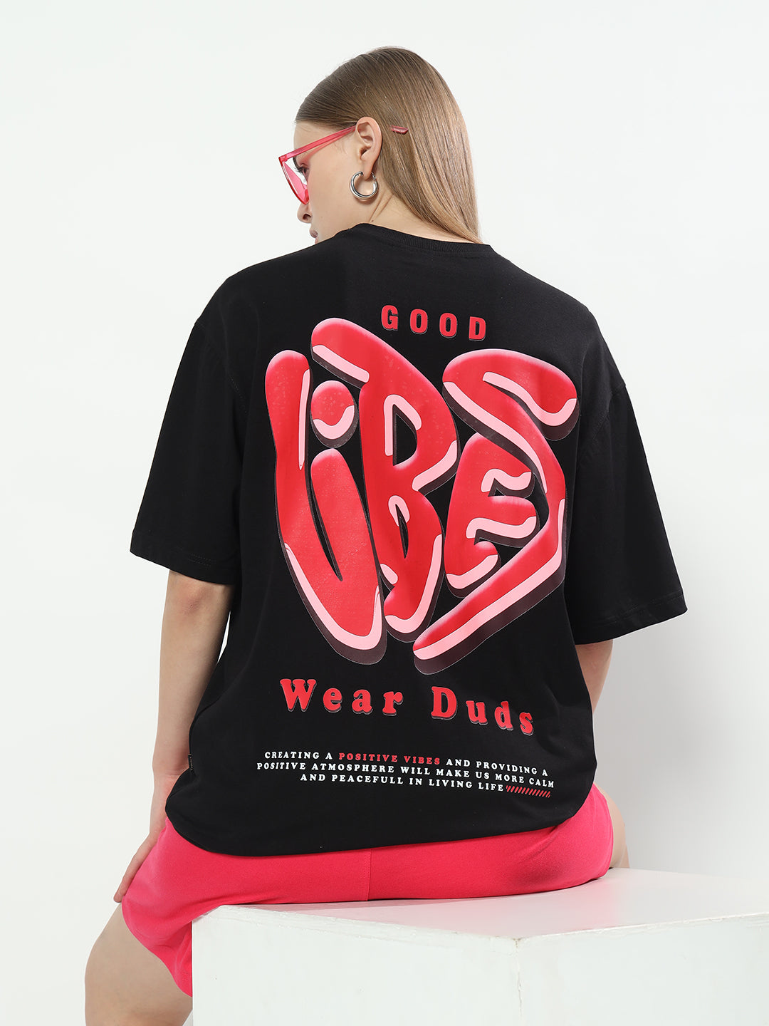 Good Vibes Over-Sized T-Shirt for Women (Black)