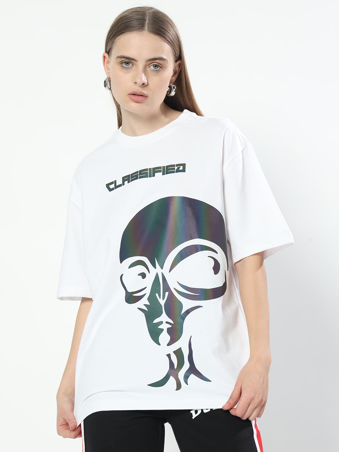 Classified Reflector Over-Sized T-Shirt For Women (White)