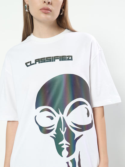 Classified Reflector Over-Sized T-Shirt For Women (White)