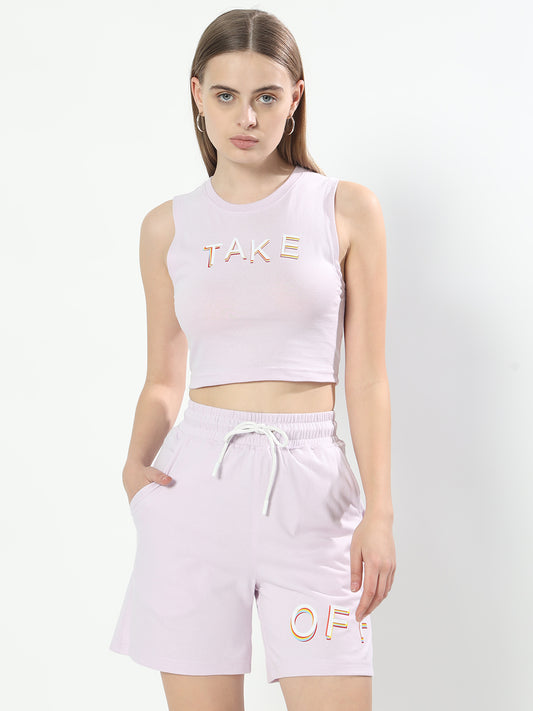 womens take off co ord set with print lilac