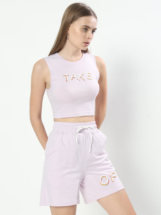 womens take off co ord set with print lilac