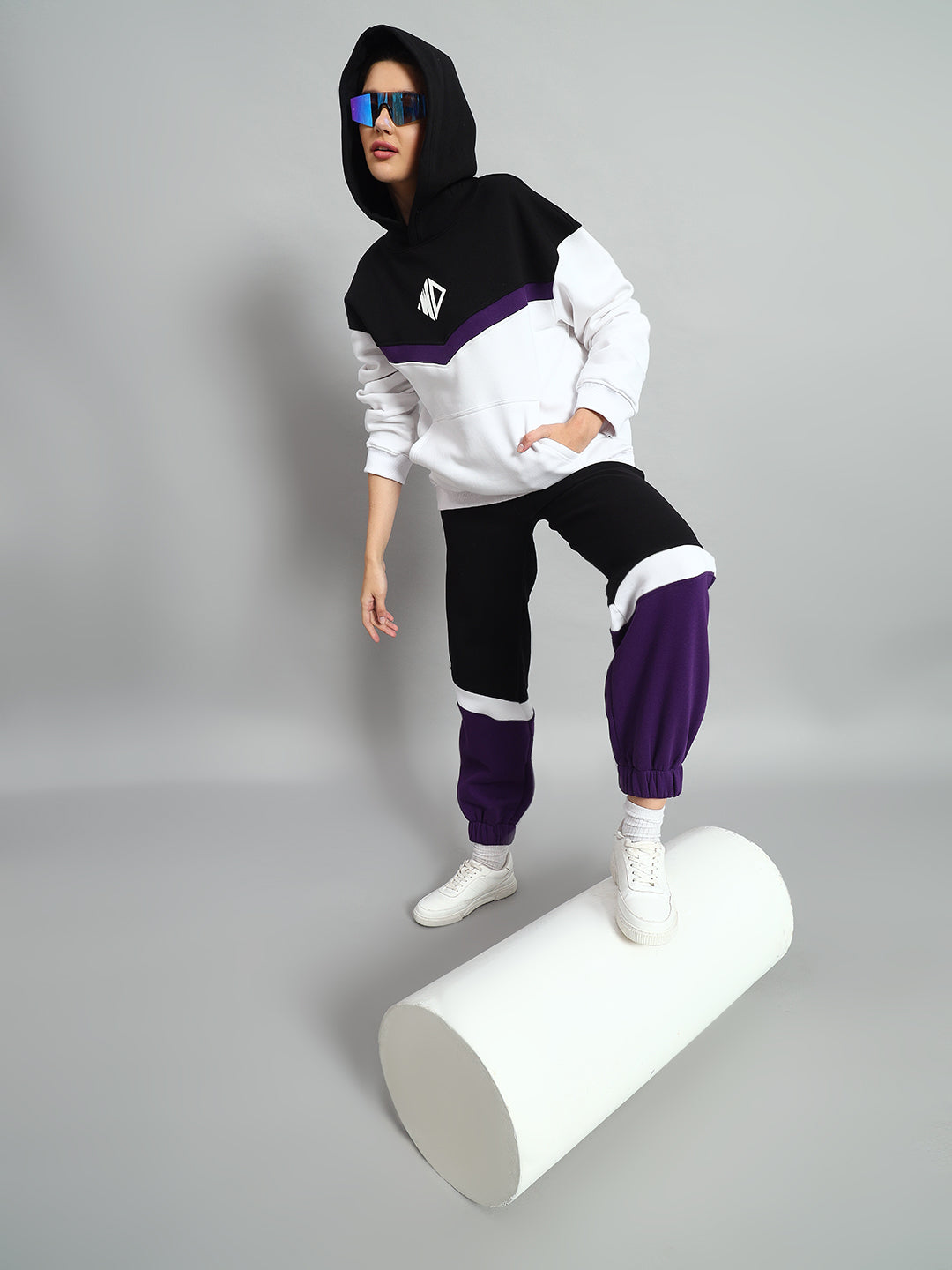 Women's Harley Colorblock Hoodie (White-Purple)