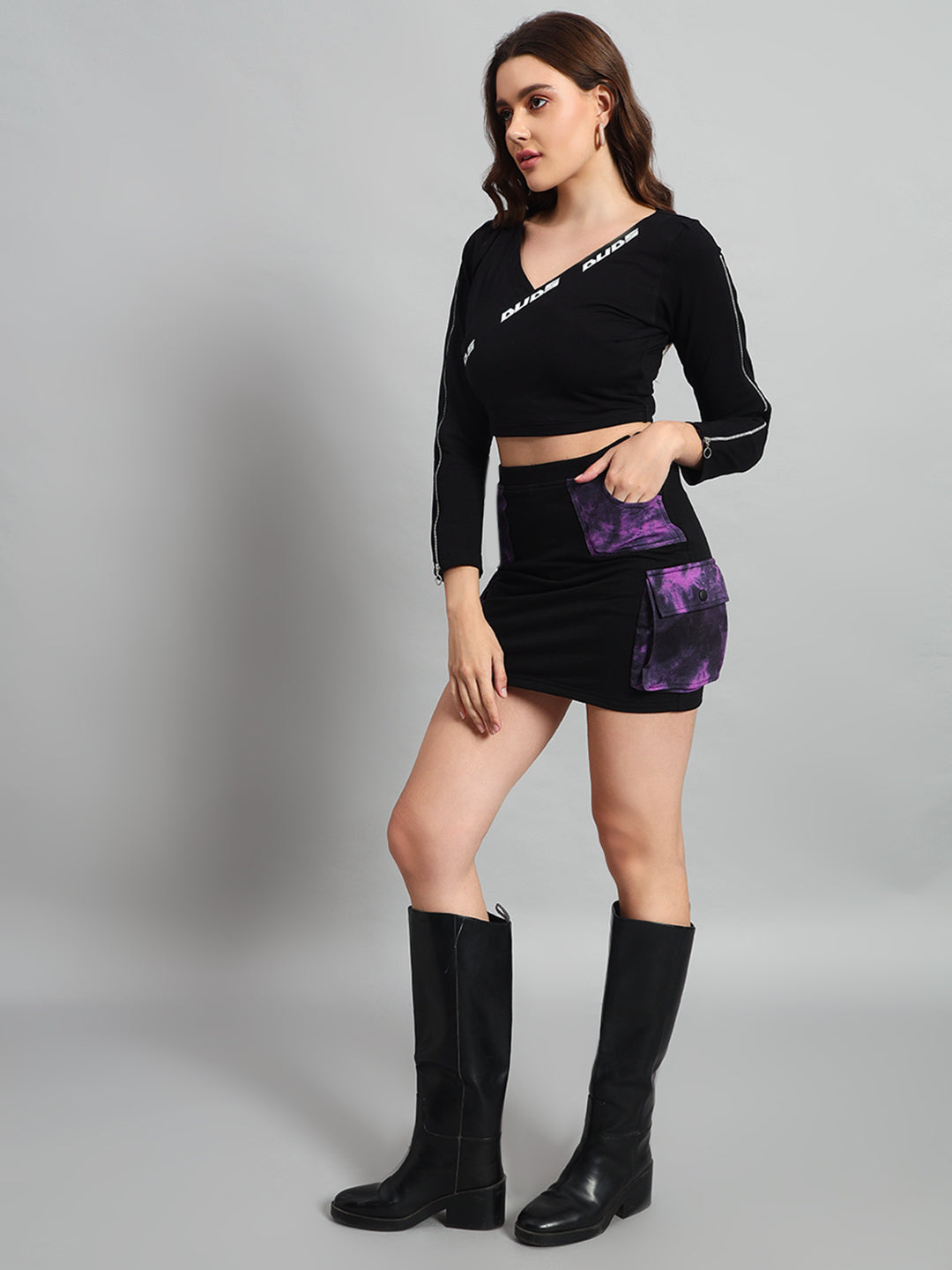 DIANA DESIGNER SKIRT (BLACK-PURPLE)