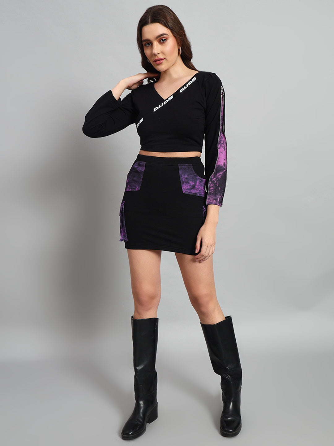 WOMEN'S DIANA CO-ORD SET (BLACK-PURPLE)