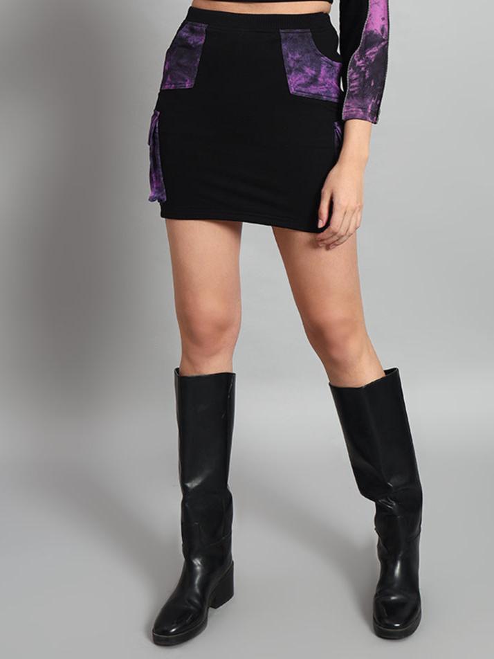 DIANA DESIGNER SKIRT (BLACK-PURPLE)