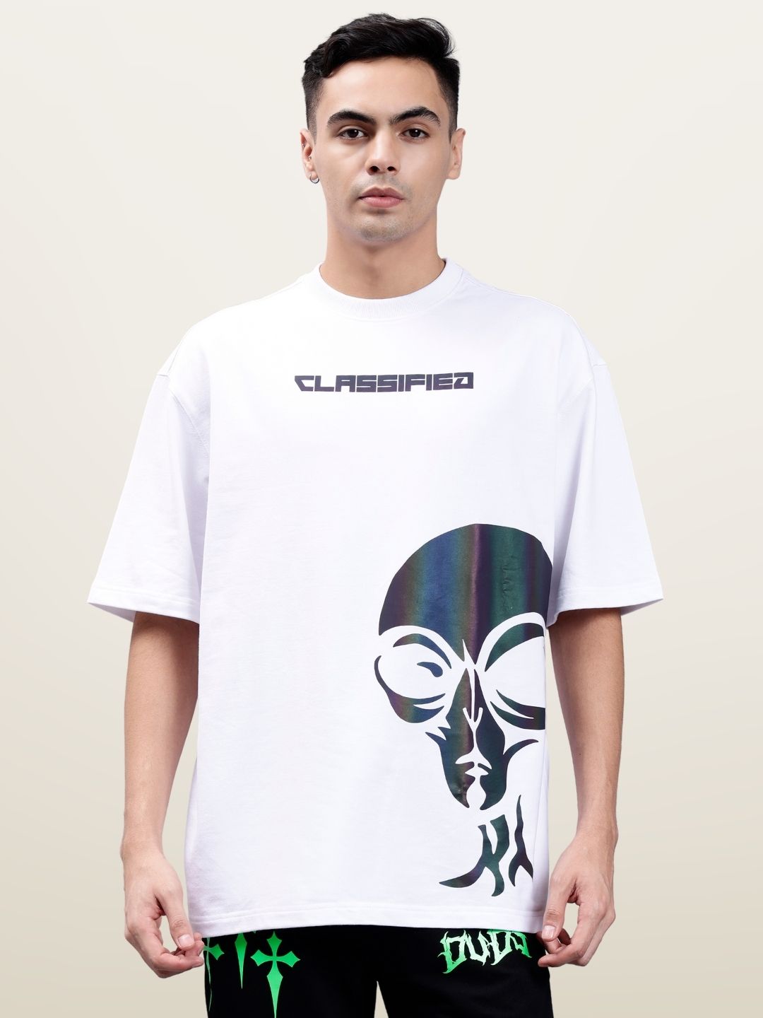 Classified Reflector Over-Sized T-Shirt (White) - Wearduds