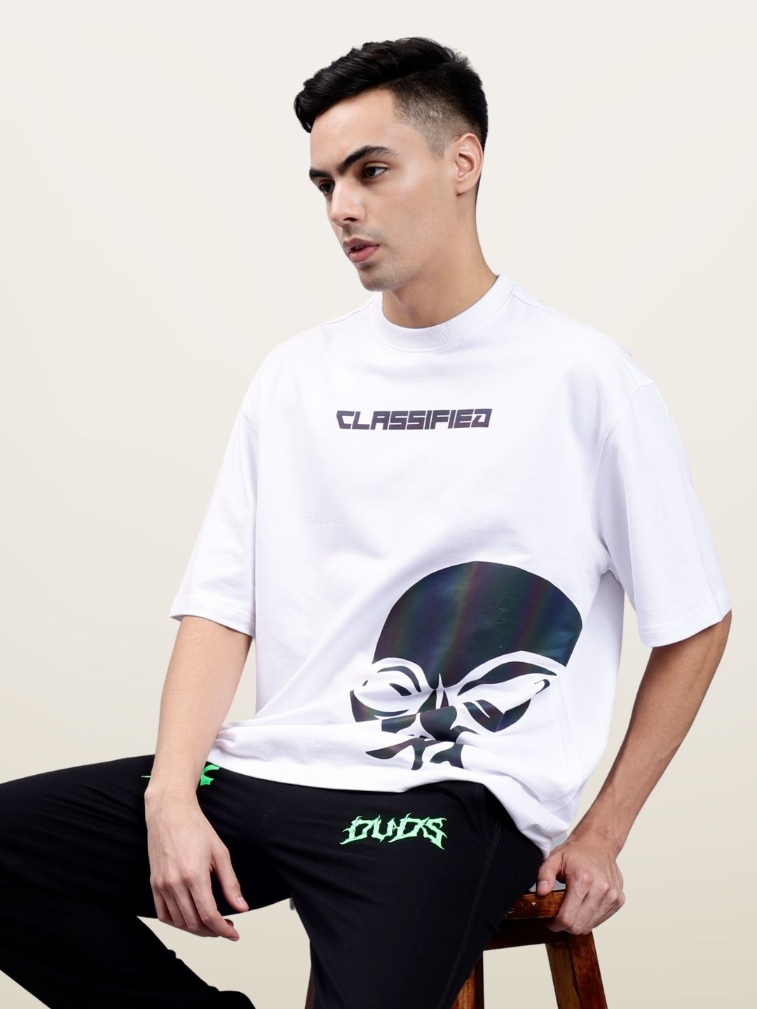 Classified Reflector Over-Sized T-Shirt (White) - Wearduds