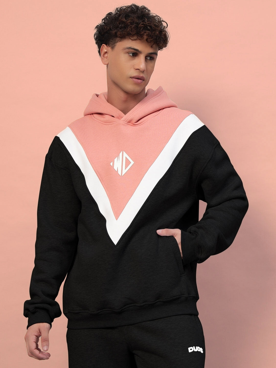 Polar Colorblock Hoodie (Black-Peach)