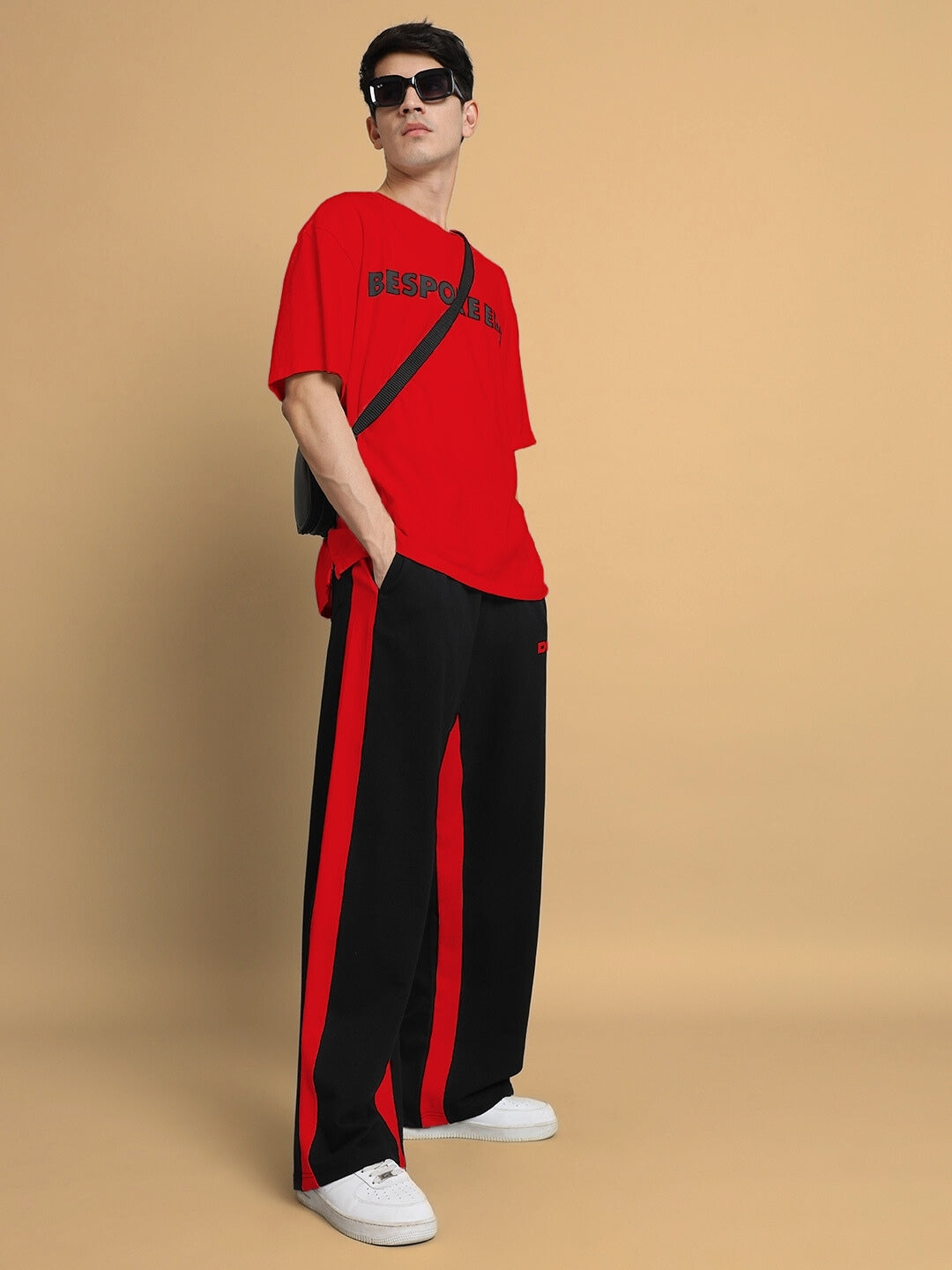 SIDE SEAM BAGGY JOGGERS (BLACK-RED)