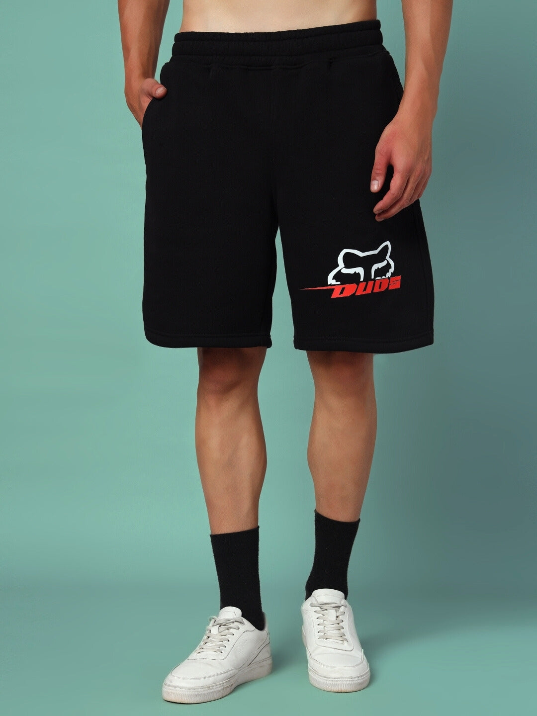 Racing Fox Fleece Shorts (Black)