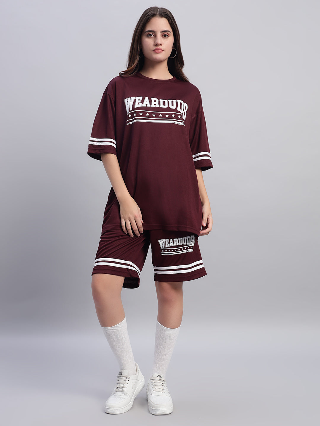 Women's Groovy Colorblock  Co-Ord Set (Wine)