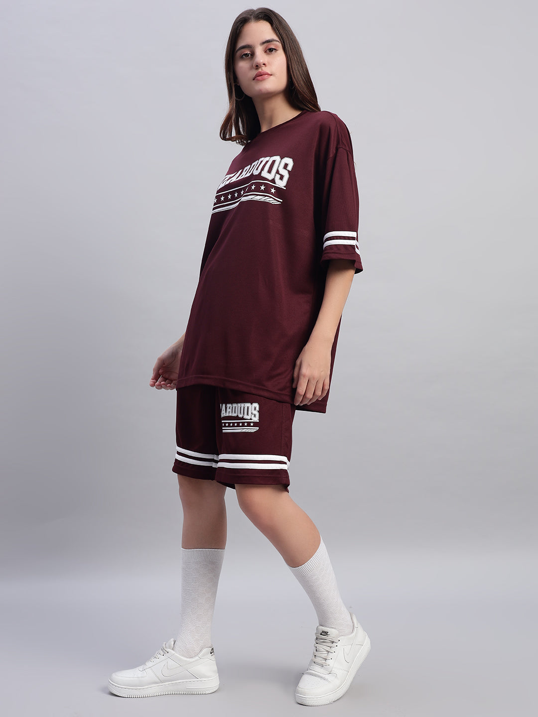 Women's Groovy Colorblock  Co-Ord Set (Wine)