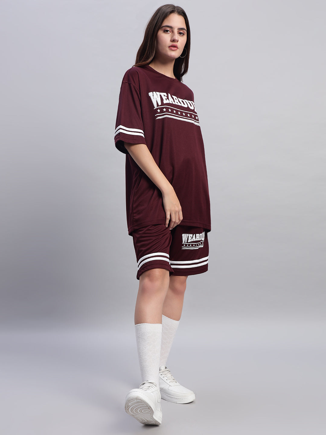 Women's Groovy Colorblock  Co-Ord Set (Wine)