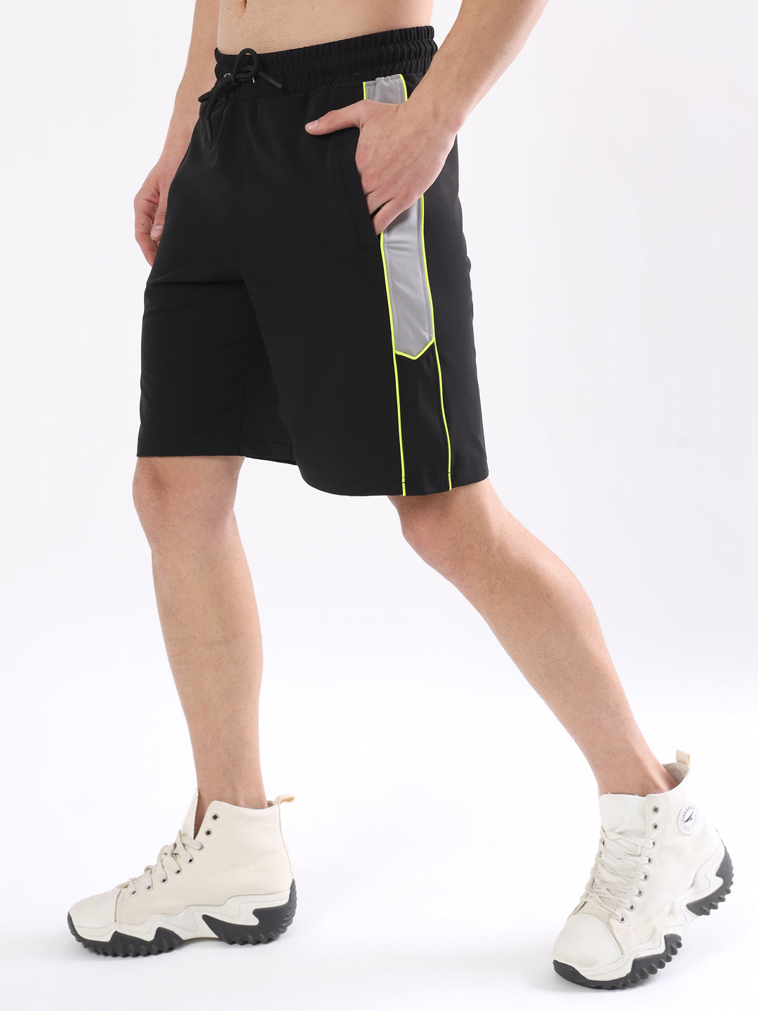 Boomer Shorts (Black With Neon Green Piping)