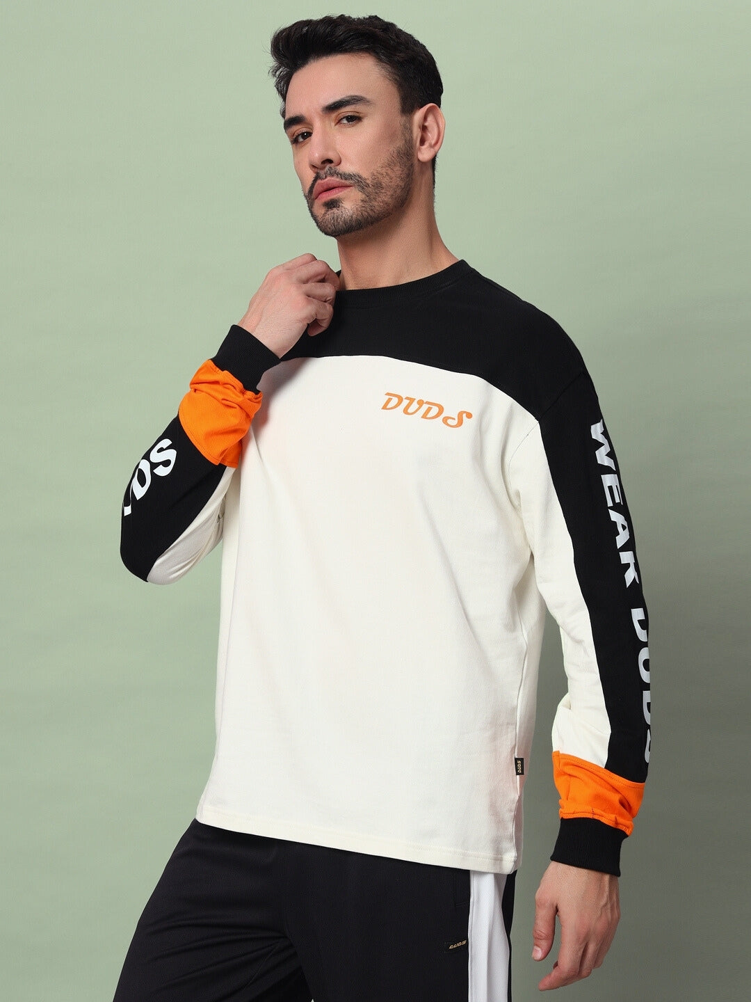 Duds Geometric Oversized Sweatshirt (Black-Off White)