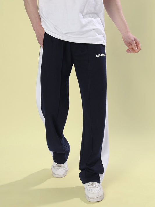 contrast side seam front plated joggers navy blue