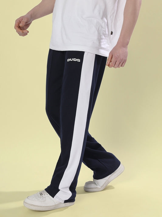 contrast side seam front plated joggers navy blue