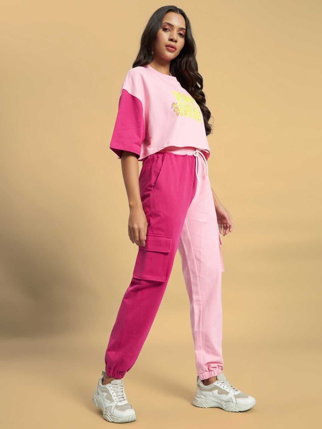 Women's Don't Even Co-Ord Set with Print (Pink)