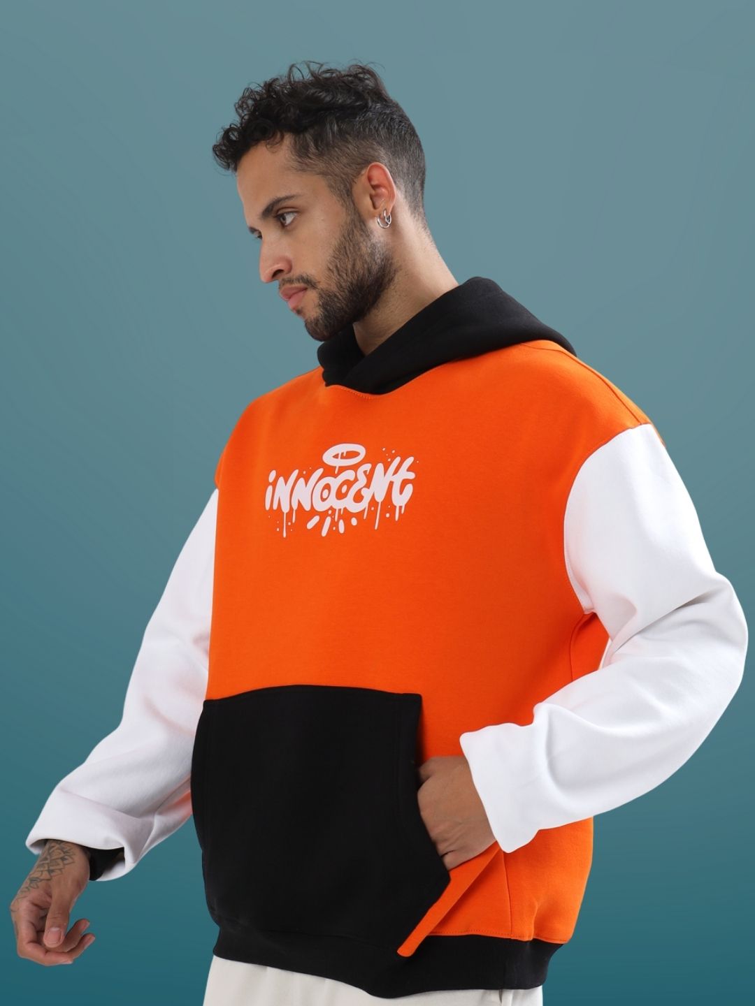 Innocent Colorblock Oversize Hoodie (Orange) - Wearduds